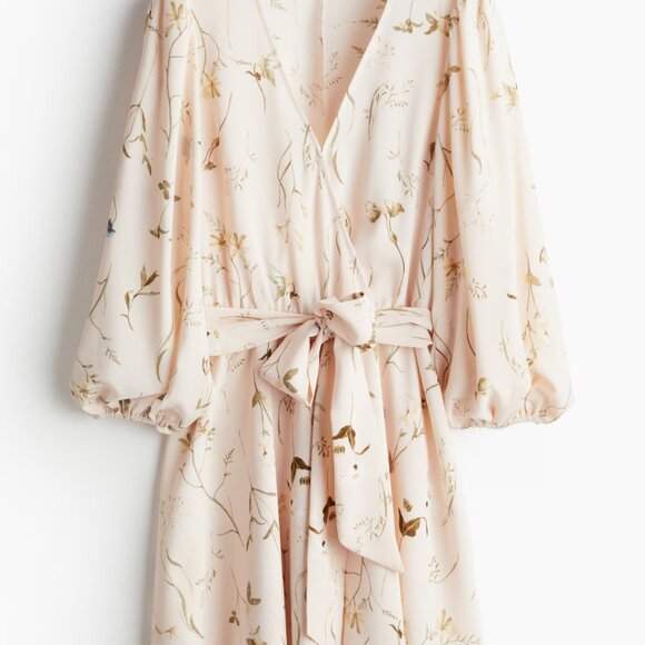 H&M Powder Pink Floral Wrap Dress w/ Tie Belt (Large) - Picture 2 of 12